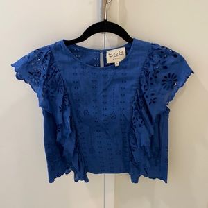 Sea blue eyelet top